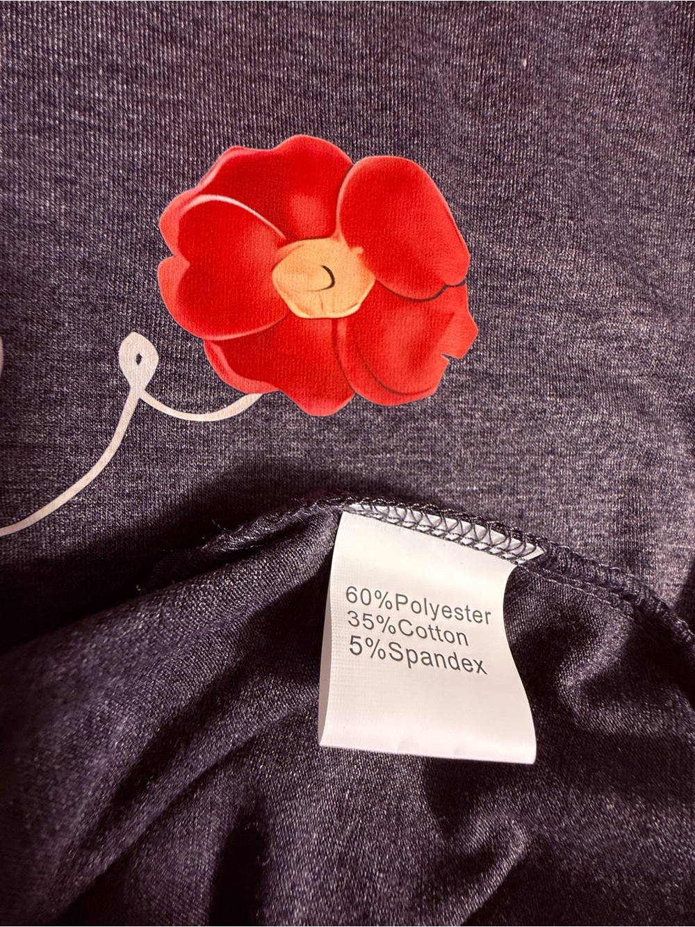 Smile Graphic Tee with Floral Detail Gray Short Sleeve Top Plus Size 3XL - Picture 8 of 9